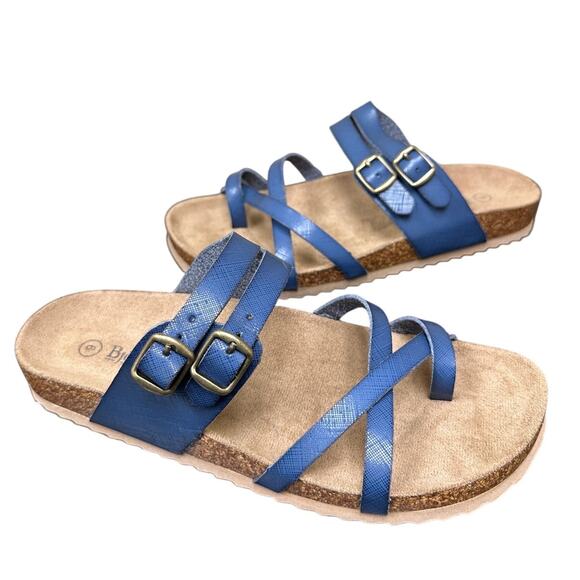 Bjorndal Blue Vacation Beach Strappy Comfy Cork Footbed Sandals Slip on Size 9 - Picture 1 of 10